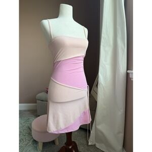 More To Come Pink Colorblock Knit Slip Mini Dress Strappy Sleeveless S